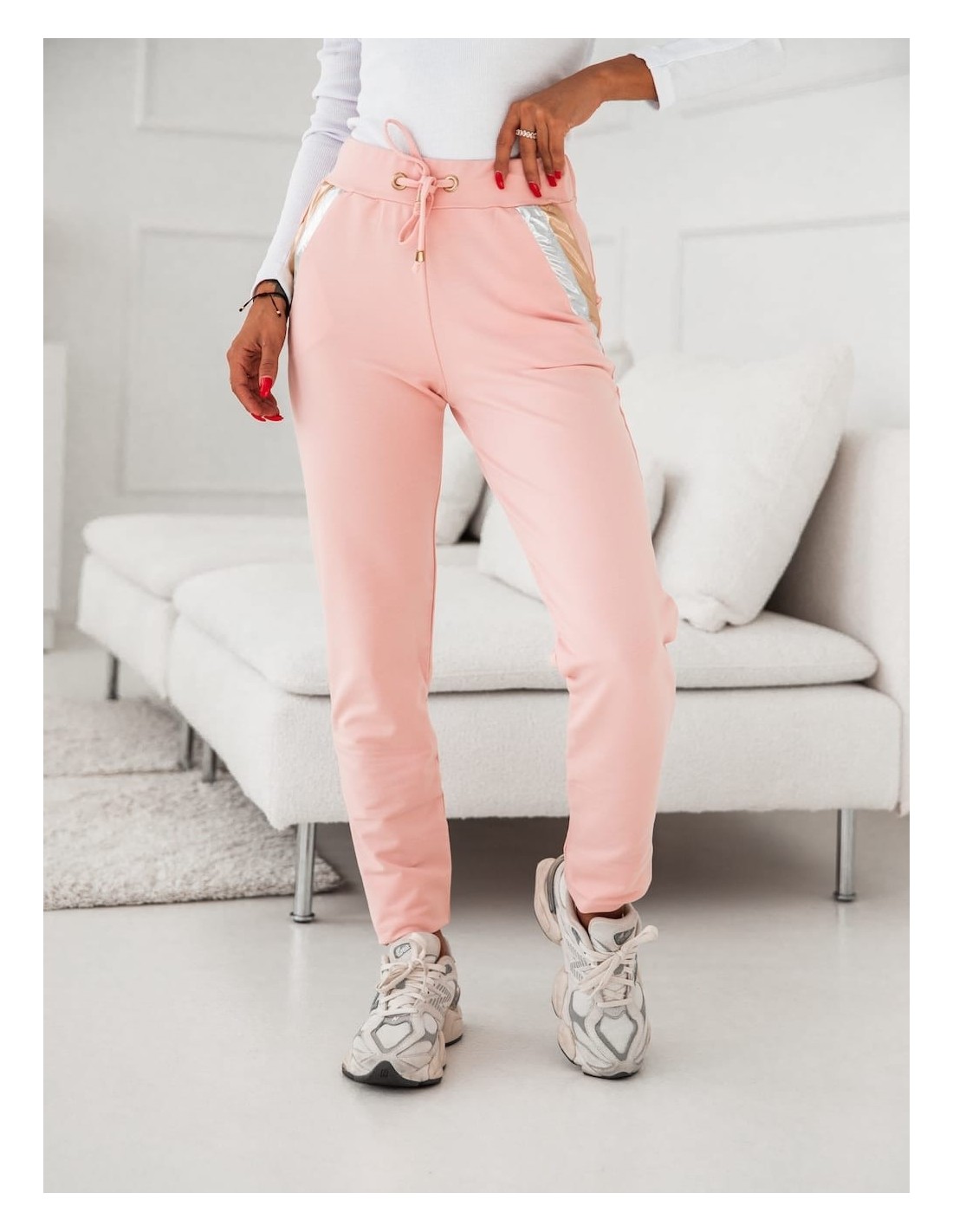 Pantaloni de trening bumbac pudrat dama 0560 - Magazin online - Boutique